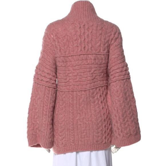 Nanushka Raw Cable-Knit Chunky Oversized Turtleneck Sweater in Pink - Picture 7 of 7
